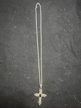 James Avery Silver Cross Necklace with Black Stone